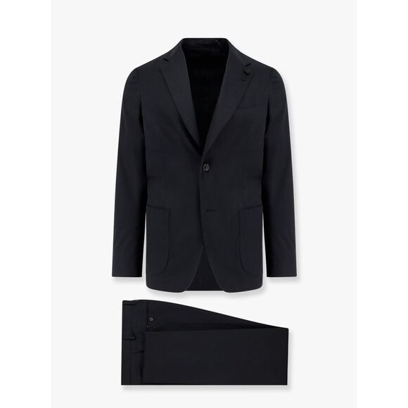 Lardini Men Stretch Cotton Suit With Iconic Removable Brooch